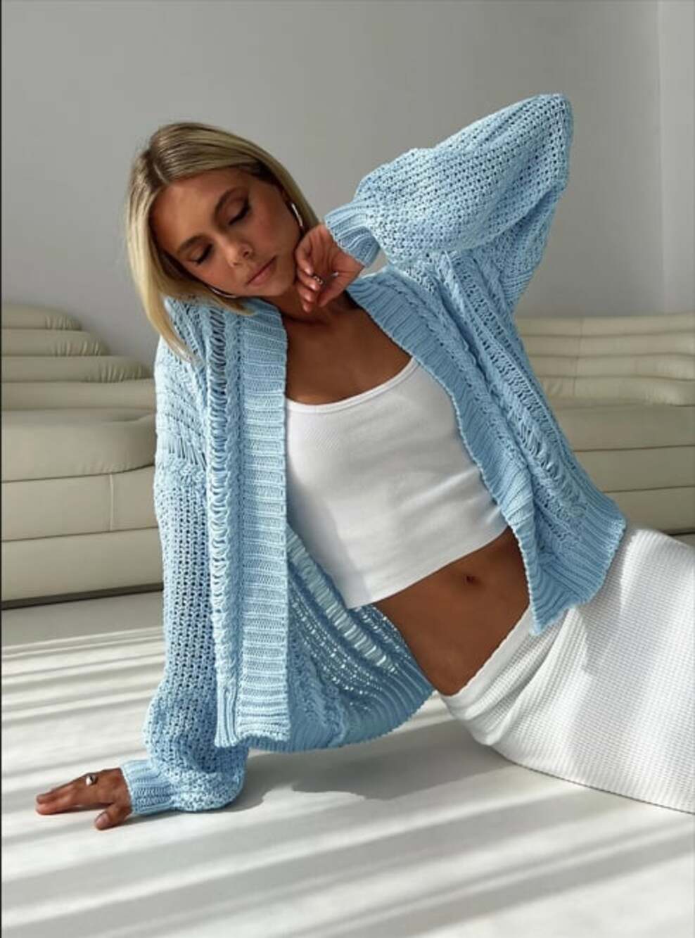 Princess Polly Abner Cable Cardigan blue S/M coquette soft girl pastel preppy